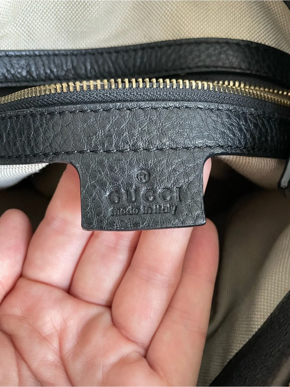 Gucci Black Pebbled Leather Shoulder Bag with Embossed Logo